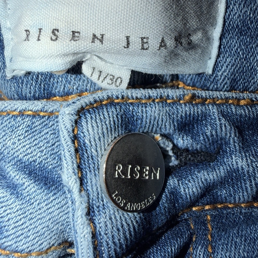 Risen Jeans Womens 11/30 Blue Wash High Rise Patch Front Pockets Flared Wide Leg - Picture 4 of 12